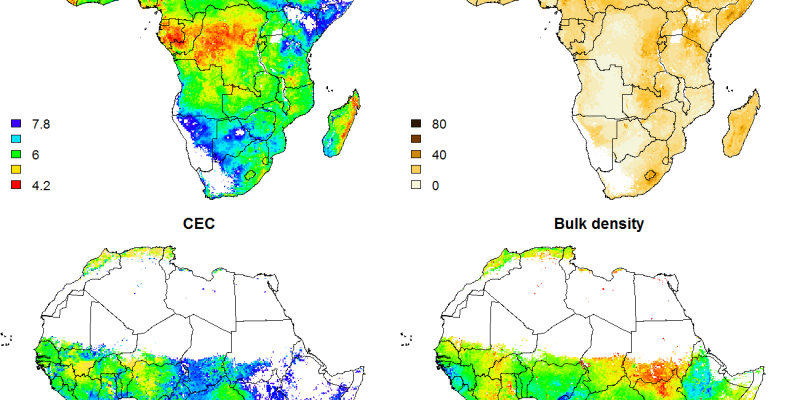 The new soil property maps provide estimations of soil properties such as pH, silt content, bulk density and cation-exchange capacity (CEC). In general, the higher the CEC, the higher the soil fertility.