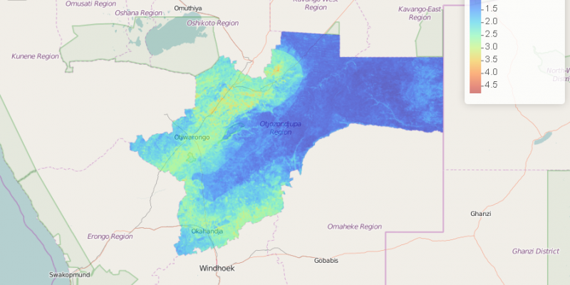 Soil organic carbon stock map of the Otjozondjupa Region in Namibia