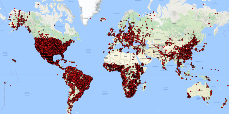 Location of profile/point locations (WoSIS snapshot 2016)