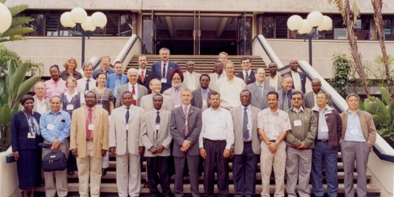 Group photo of GEFSOC team on the steps at The United Nations Offices in Nairobi (UNON)